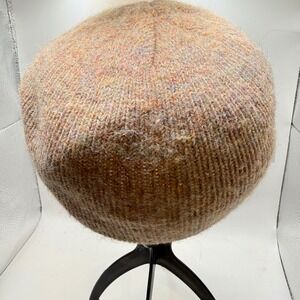 Vintage Hansen Marled Knit Beret Tam Hat Tan Orange Purple Slouchy Lined Beanie